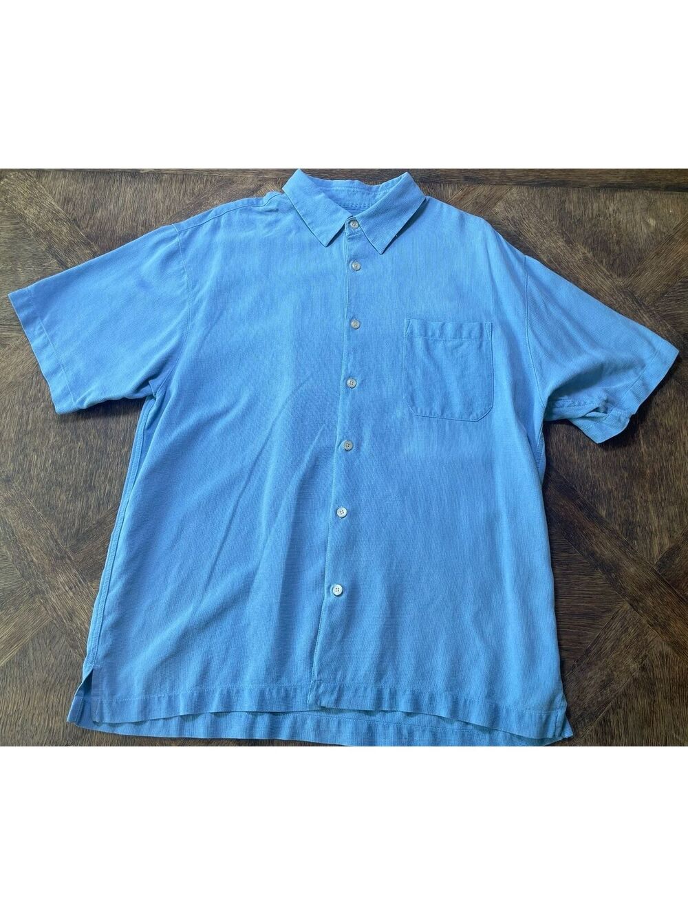 Island Republic Men’s Light Blue Textured Linen Button Down Polo short sleeve XL